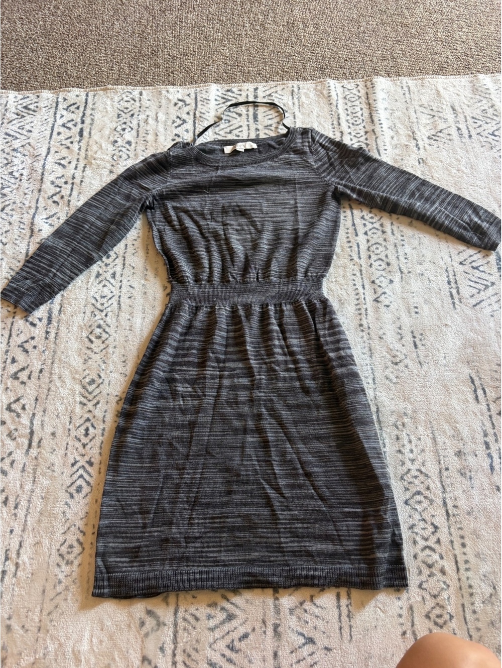 LOFT Women's Gray Striped Long Sleeve Knit Dress xXS Petite